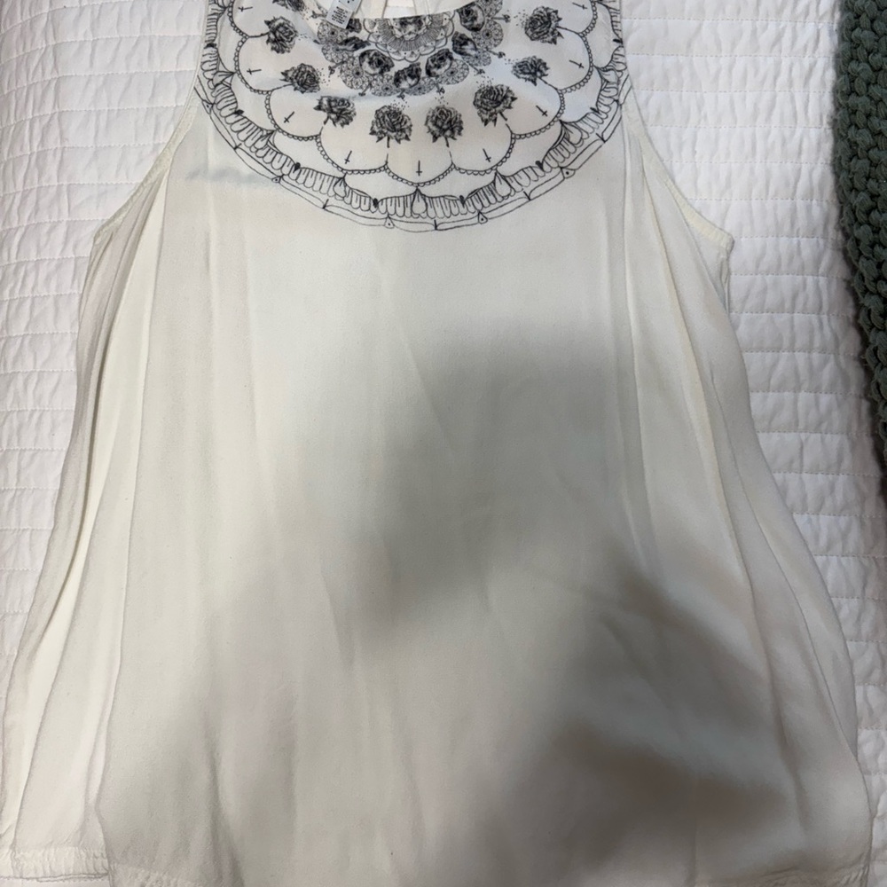 RVCA White Sleeveless Blouse with Black detail